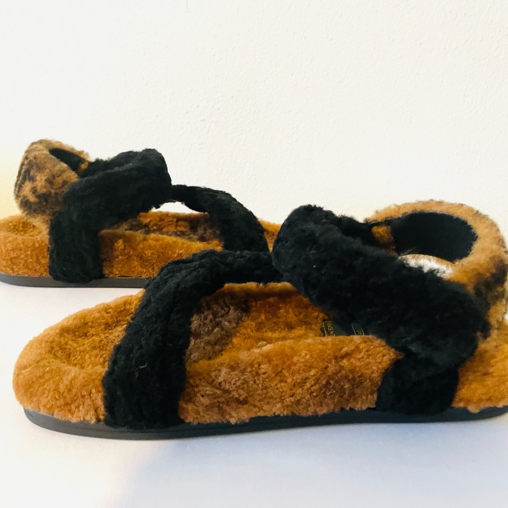 Fendi FF Shearling Birkenstock Sandals Size 38 NIB